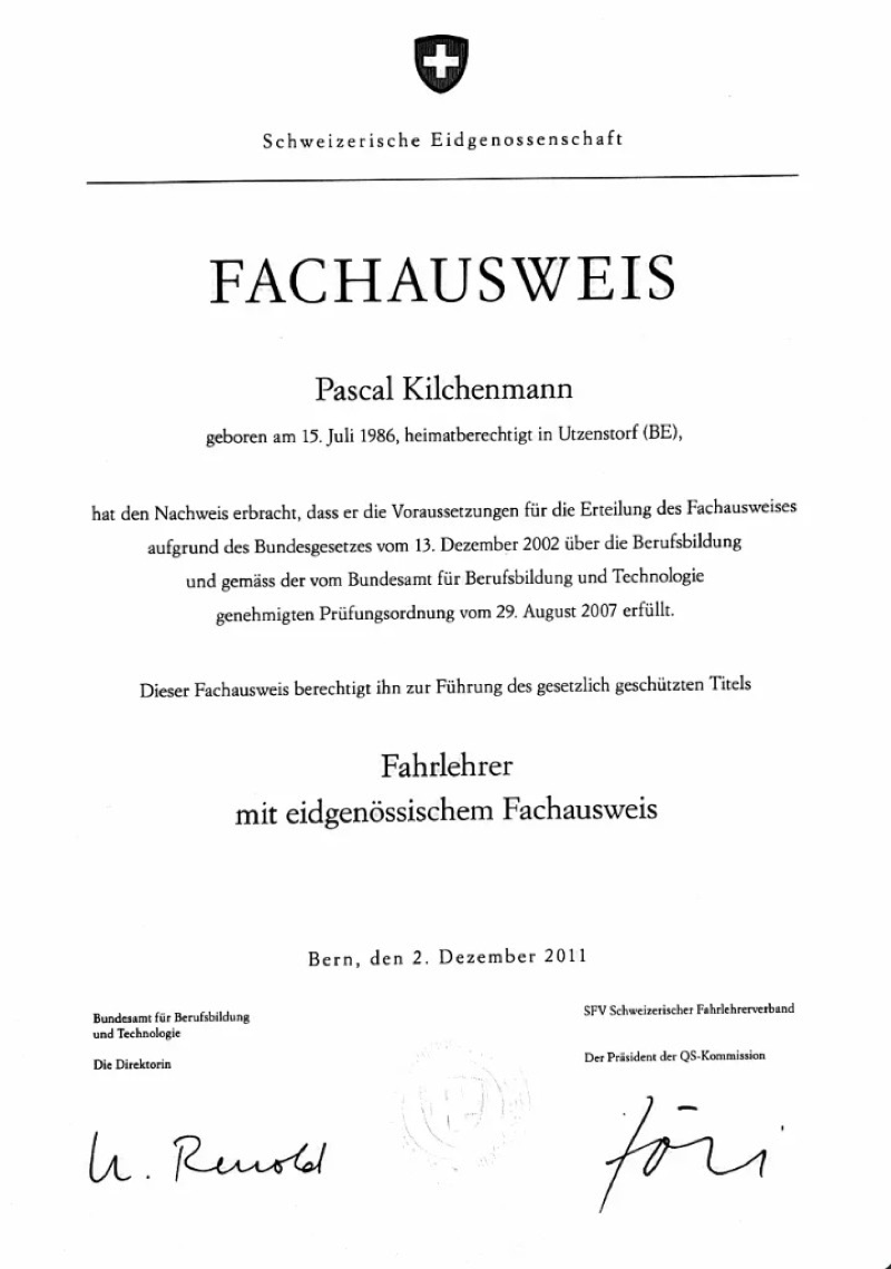 Eidg. Fachausweis Fahrlehrer